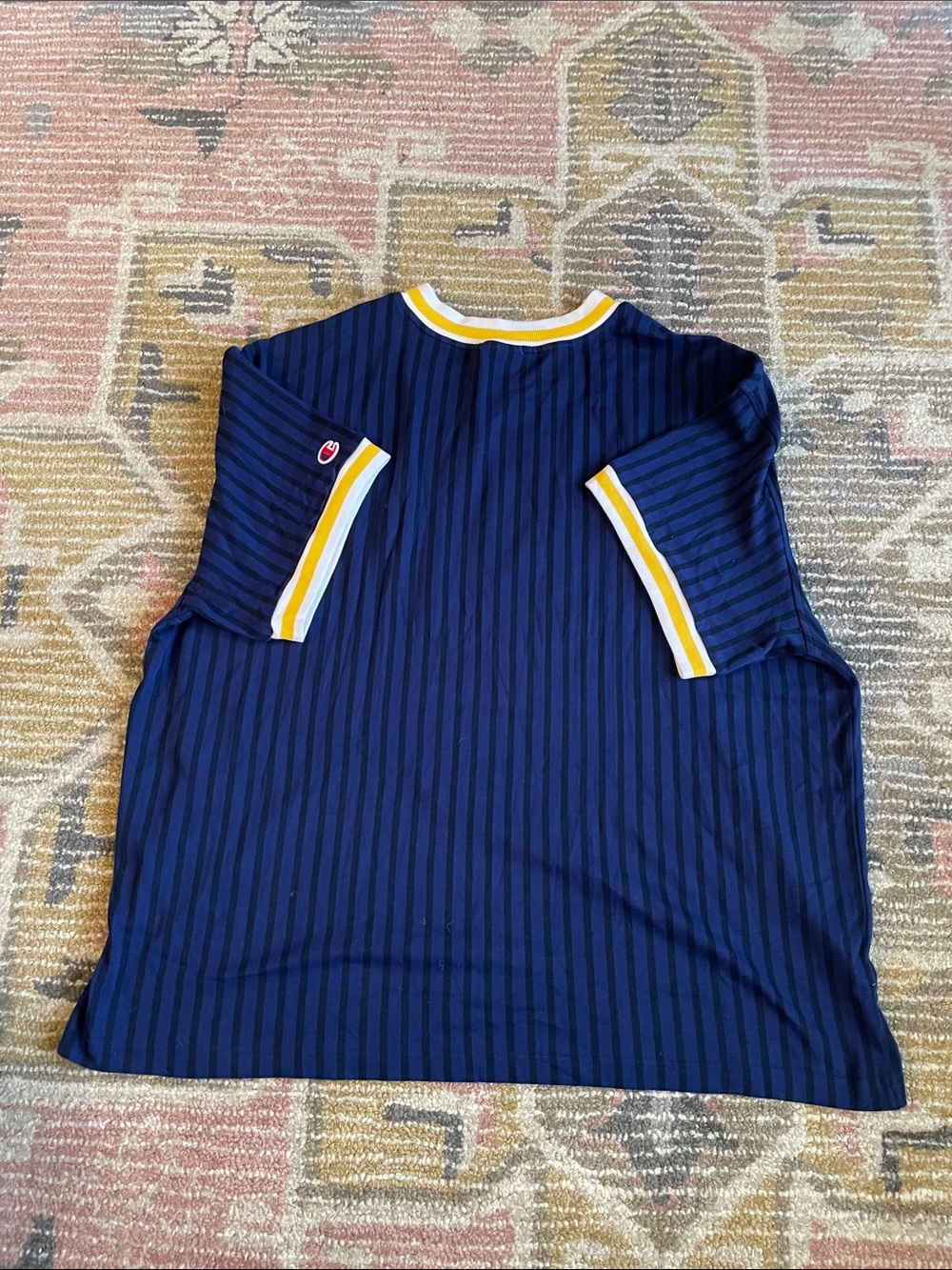Champion Navy Blue Striped Jersey with Yellow & White Trim